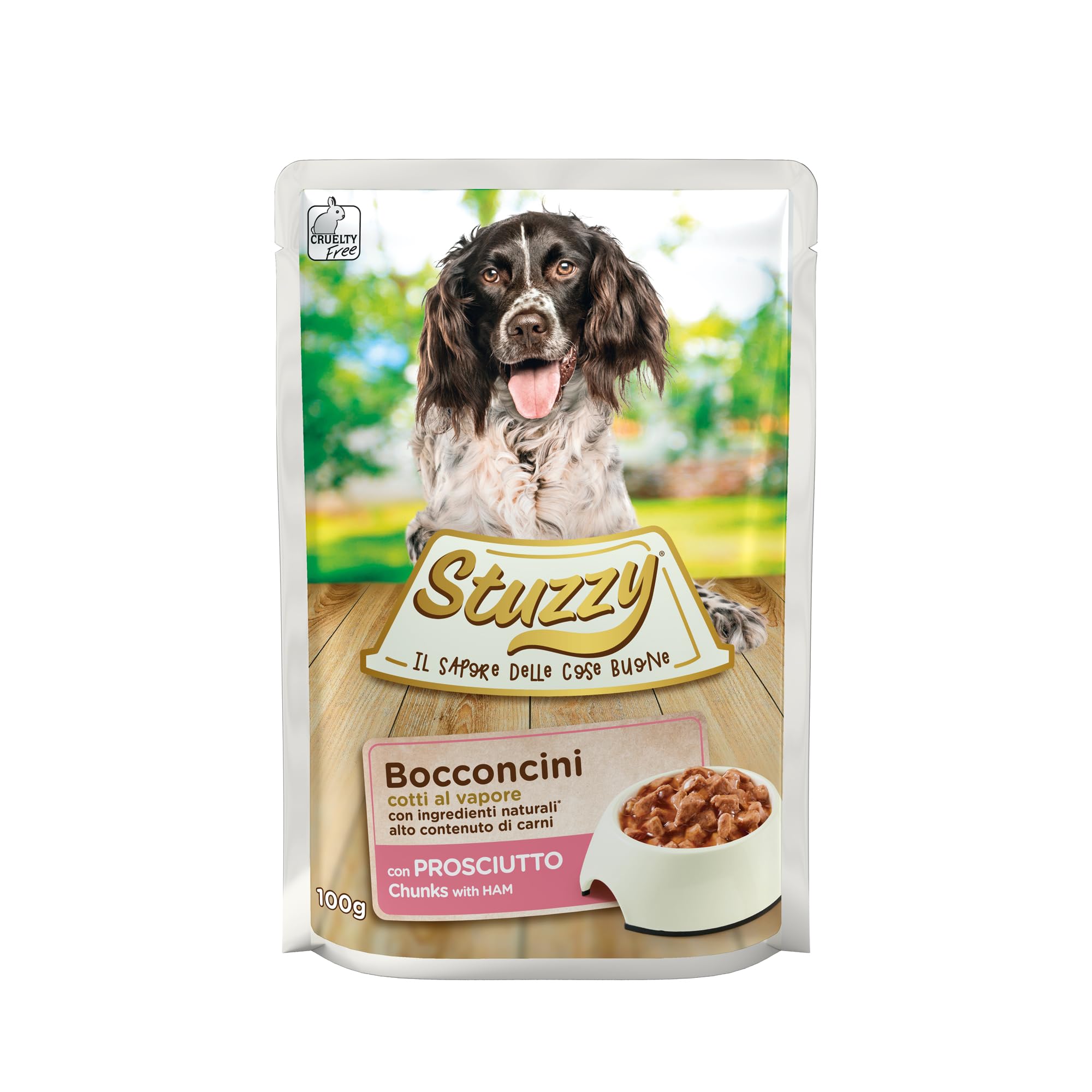 Stuzzy, Cibo Umido per Cani Adulti al Prosciutto, Bocconcini (24 Buste da 100g)