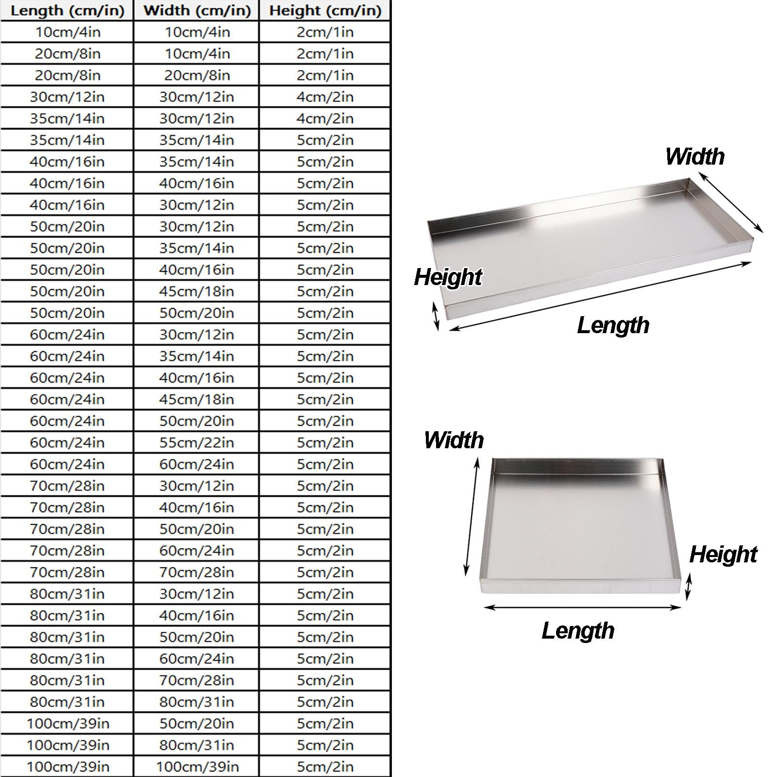 Bandeja Horno Acero Inoxidable, Bandejas Decorativas para Servir Comida para Refrigerador, Recogedora de Lavadora para Sala de Estar(50x40x5 cm/20x16x2 in)