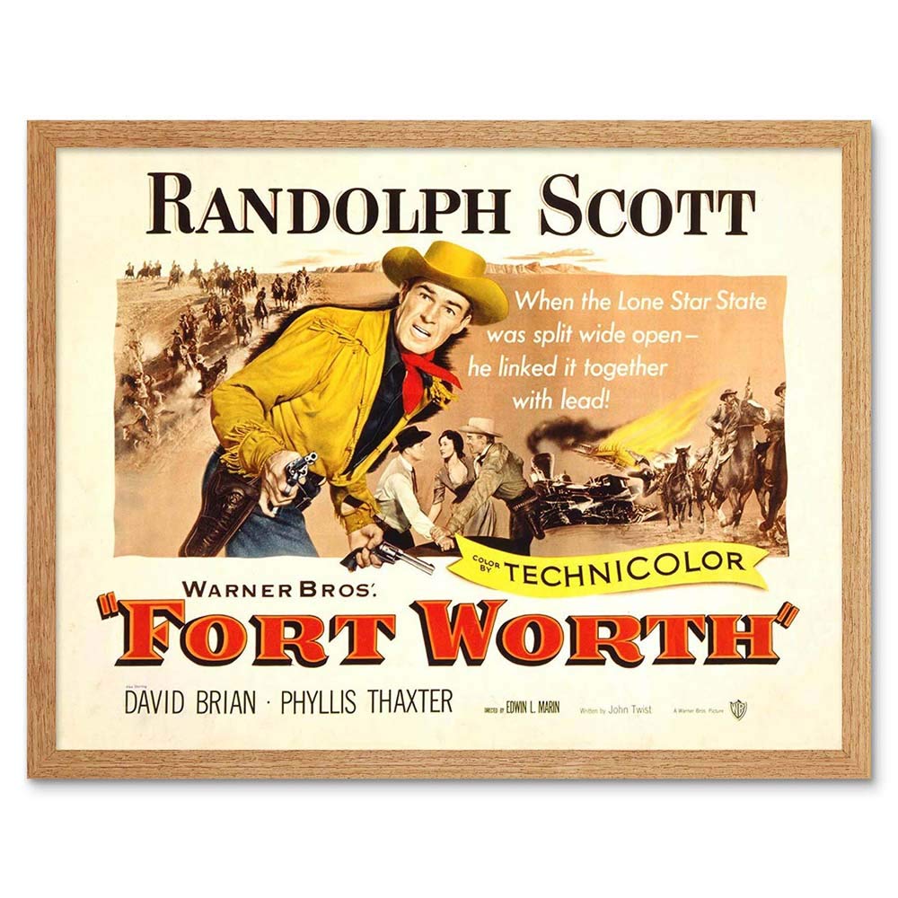 Wee Blue Coo Advert Movie Film Fort Worth Randolph Scott Cowboy Western Texas Art Print Framed Poster Wall Decor 12X16 Inch