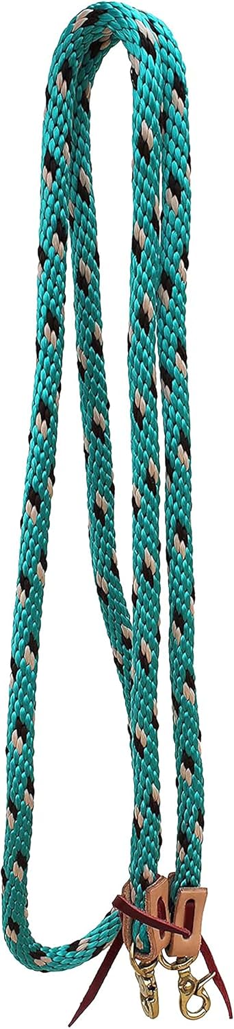 CHALLENGER Horse 8' x 5/8" Western Nylon Braided Turquoise Barrel Contest Reins 607RT04TR