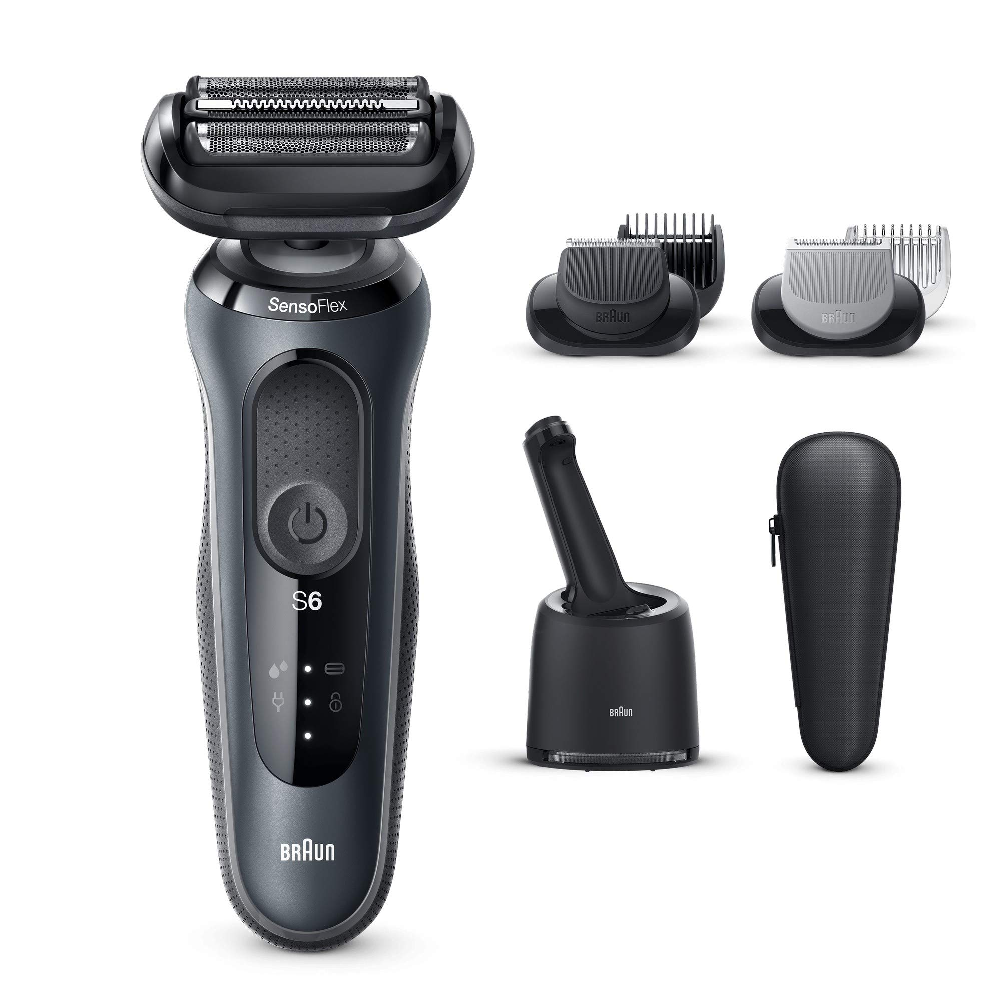 Braun Series 6 60-N7650cc Afeitadora Eléctrica Hombre de Lámina para Barba, con Centro de Limpieza SmartCare, Recortadora Barba, Depiladora Corporal, Uso en Seco y Mojado, Recargable, Inalámbrica,Gris