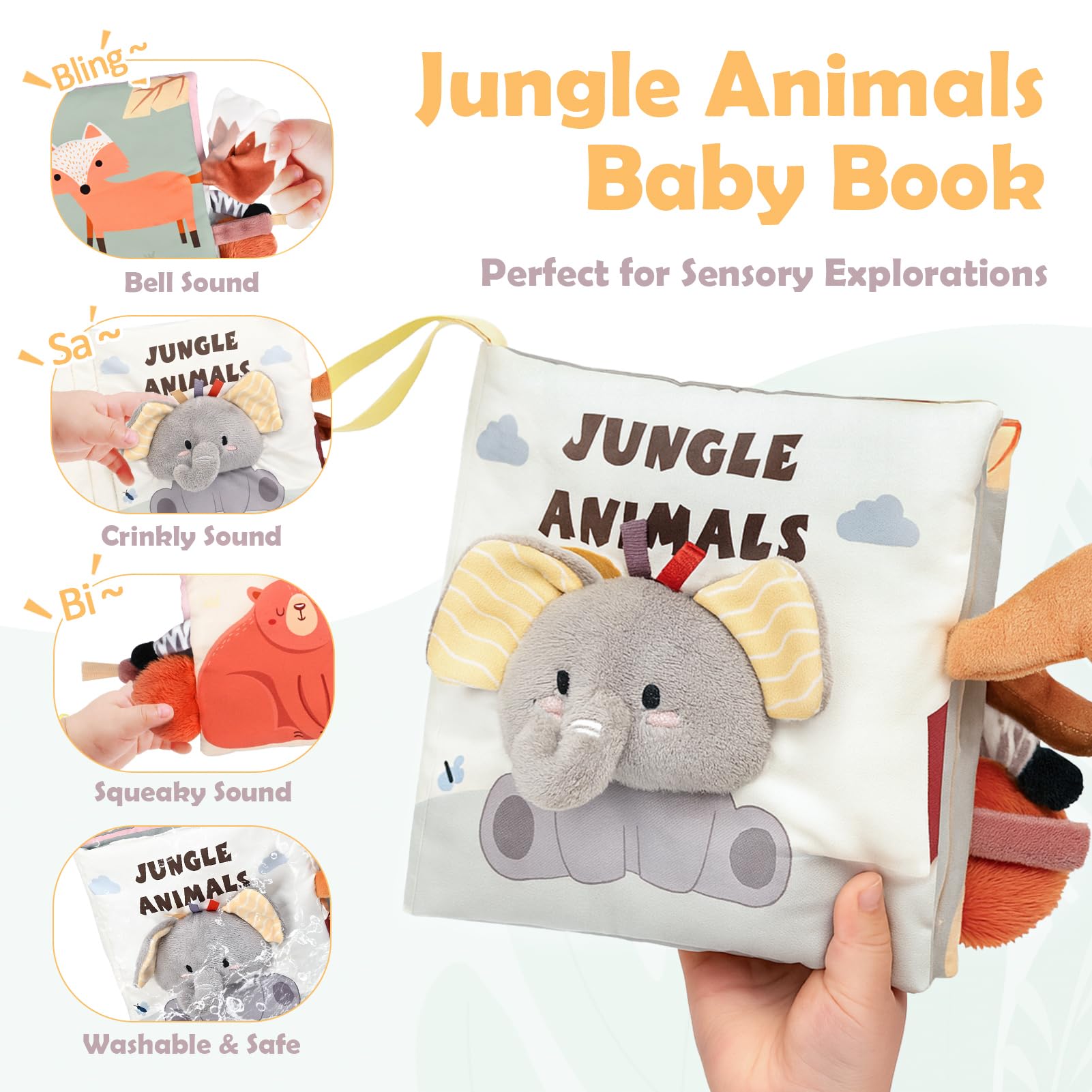 Joyreal Juguetes de cochecito en espiral para bebés, juguetes para recién nacidos, juguetes sensoriales para asiento de coche, sonajeros de bebé, anillos de enlace, libros de bebé de 0 a 12 meses