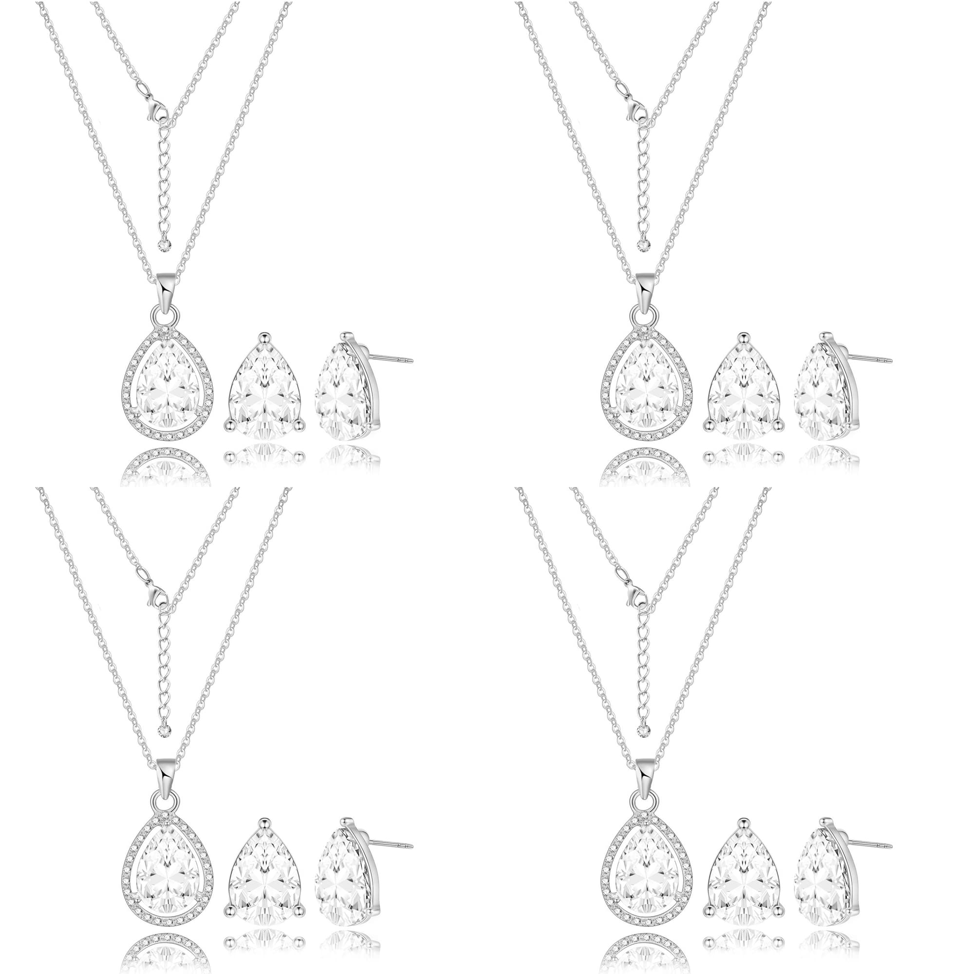 Bridesmaid Teardrop Jewelry Set for Women 1-4-6-8 Sets 18k Gold & Rose Gold Plated Pave Rhinestone With Crystal Necklace Earrings Set for Wedding Engagement Anniversary