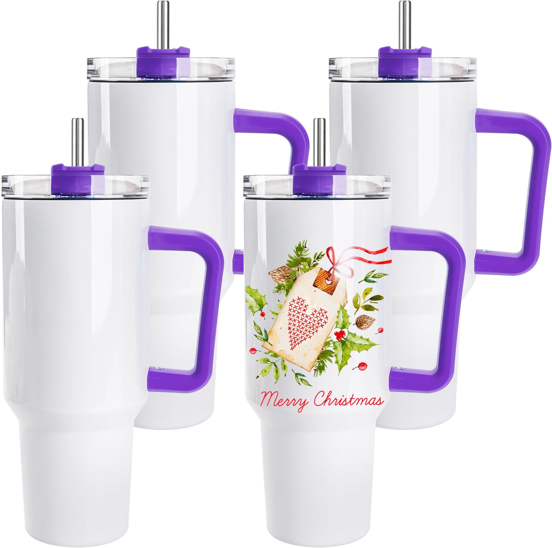 D·S 4 Pack Sublimation Tumblers 40 OZ with Handle Blank Insulated Large Tumbler Bulk, Coffee Travel Cups Stainless Steel Travel Mug for Diy Craft Heat Press Print