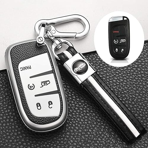 ontto Funda de llave de 5 botones para Jeep Key Fob Case TPU Leather Pattern Key Skin para Chrysler 300 200 Dodge Charger para Jeep Grand Cherokee