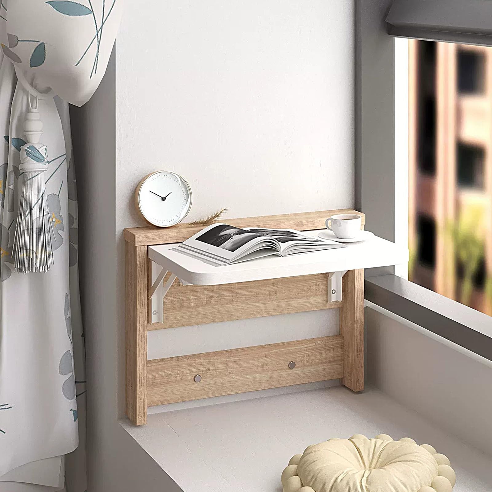 Klapptisch zur Wandmontage, platzsparender Massivholztisch für Zuhause, Büro, Waschküche oder Arbeitszimmer, mehrschichtiges Brettdesign, einfache Installation (58 x 39 cm)