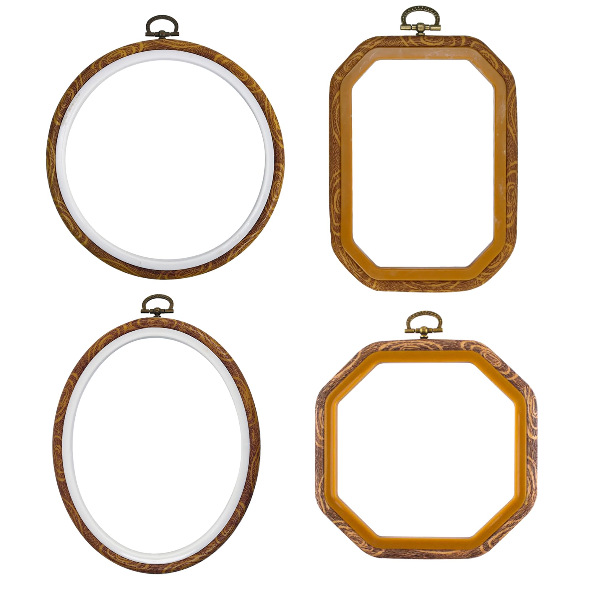 Resin Embroidery Hoop - Decorative Cross Stitch Hoops Set, Resin Embroidery Frame for Display Sewing Craft Hanging Ornament (Imitation Wood) (4 Pieces Decorative Imitated Wood)
