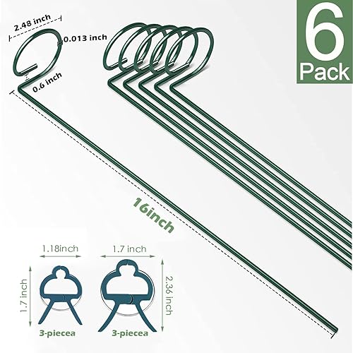 Miniatura 2 de Paquete de 6 estacas para plantas de 16 pulgadas para flores, soporte de metal para plantas de un solo tallo, anillo de soporte de jaula para