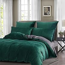 Flannel Winter Bed Linen, Plush Flannelette, Warm, Cuddly, Fluffy, Reversible Bed Linen, Teddy Fleece Velvet Cashmere Touch Duvet Cover, Green/Dark Green/Grey, 135 x 200 cm