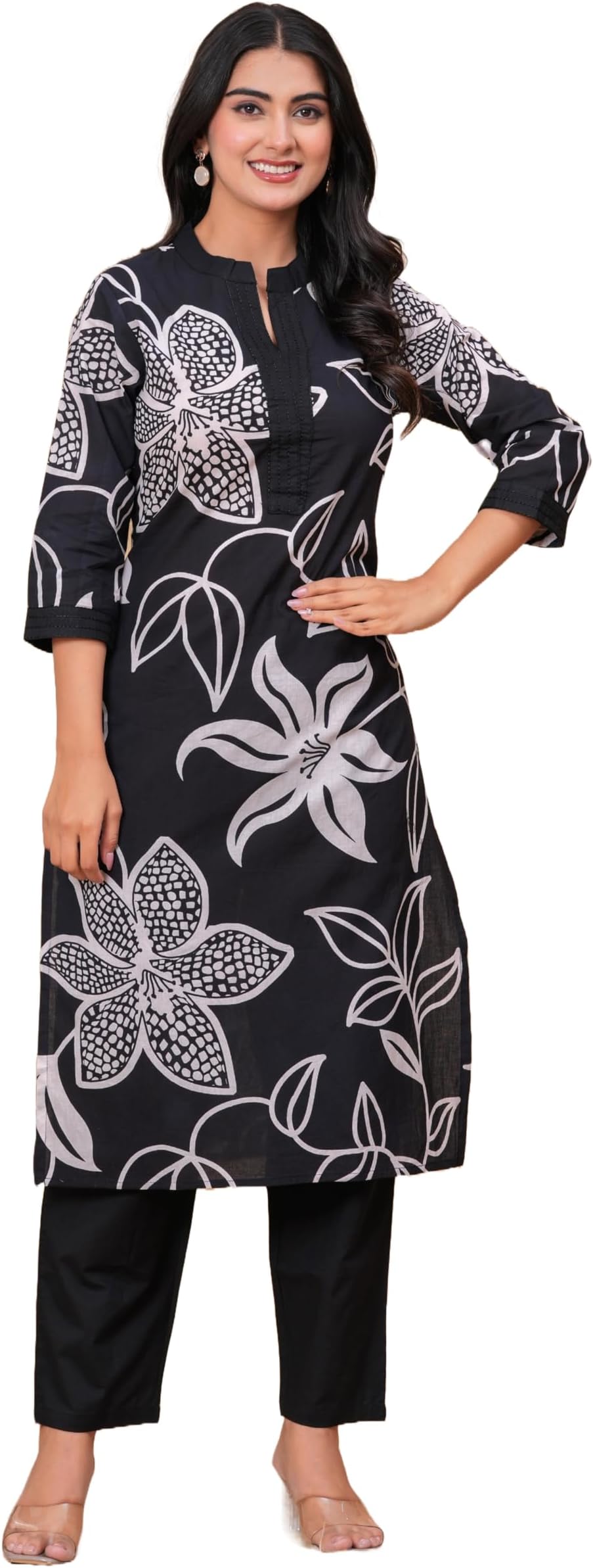 MEERA FAB Women's Pure Cotton Printed Ethnic Wear Straight Kurta Set with Palazzo Pants