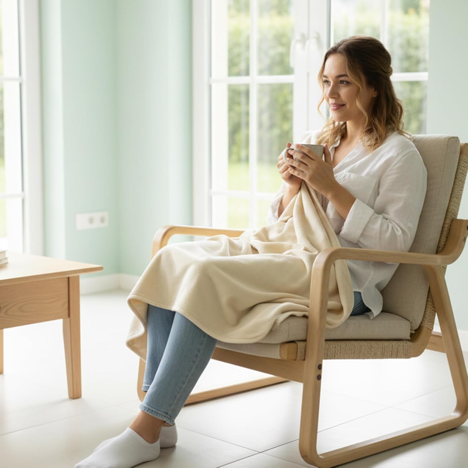 VAJOOCLL Faraday Blanket Cotton Protection Blanket for Beds, Couches, Pregnancy and Babies Belly Faraday Throw (Cream)