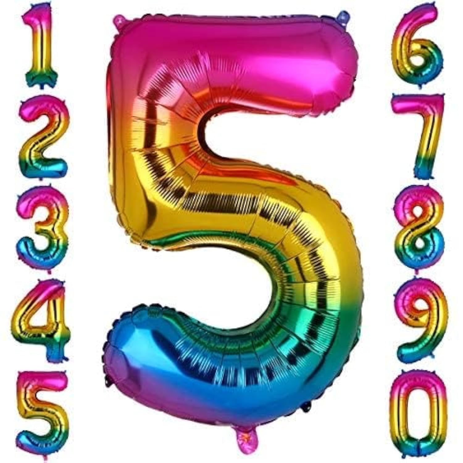 40 Inch Big Number 5 Helium Balloons Rainbow Giant Mylar Foil Balloon Girls Birthdays Party Decorations Supplies