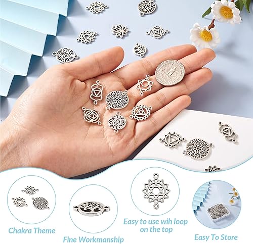 Miniatura 4 de Beadthoven - Conectores de joyería para hacer joyas, dijes de filigrana de metal plateado antiguo, dijes de circonita cúbica dorada, conectores para