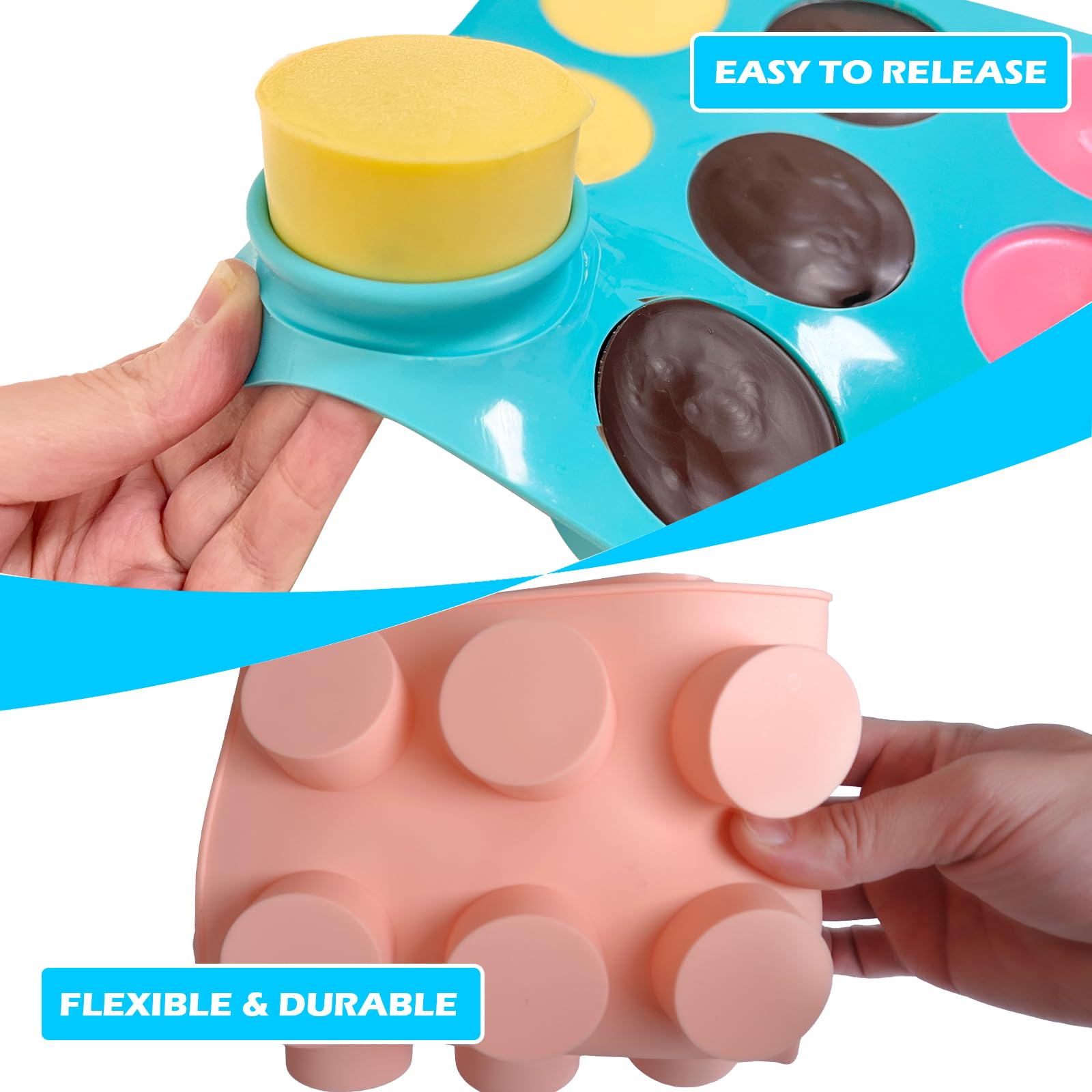 Juego de moldes de silicona cubiertos de chocolate de 2 tamaños diferentes, 24 cavidades y 12 cavidades redondas con 2 espátulas para núcleos de pasteles, postres de chocolate, pasteles