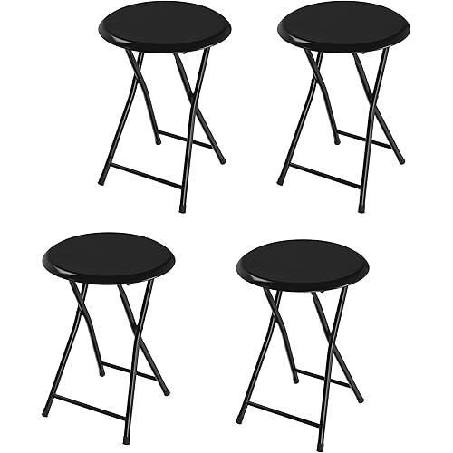 Folding Bar Stools - Set of 4 Heavy-Duty 18-Inch Stool - 225lb Capacity and Padded Seats for Dorm, Recreation or Game Room by Trademark Home (Black)