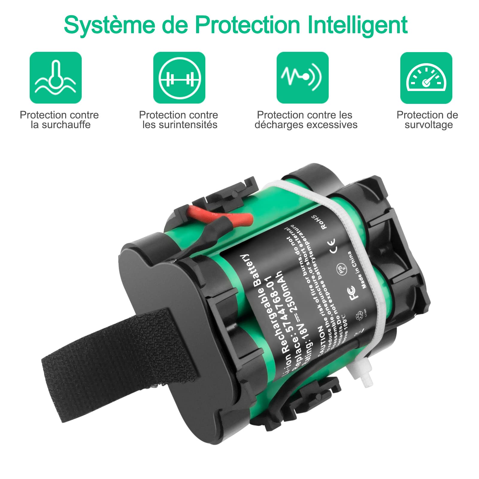 2,5 Ah 18 V Batterie de Rechange pour Gardena R38Li R40Li R45Li R50Li R70Li R80Li, Flymo 1200R, Husqvarna Automower 105 305 308 308X, McCulloch Rob R600 R800 R1000