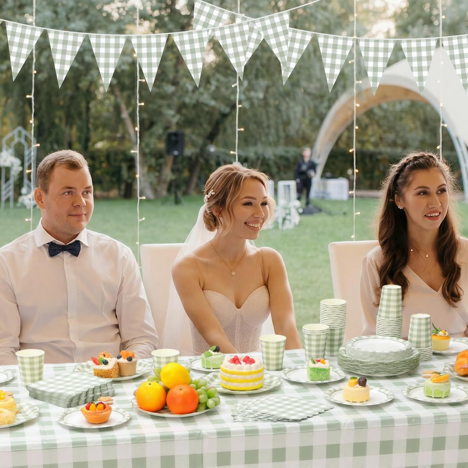 254 Pcs Sage Green Gingham Party Supplies for 50, White and Green Checkered Plaid Paper Plates Napkins Cups Tablecloth and Banner for Picnic Birthday Baby Shower Wedding Party Decorations - Image 4