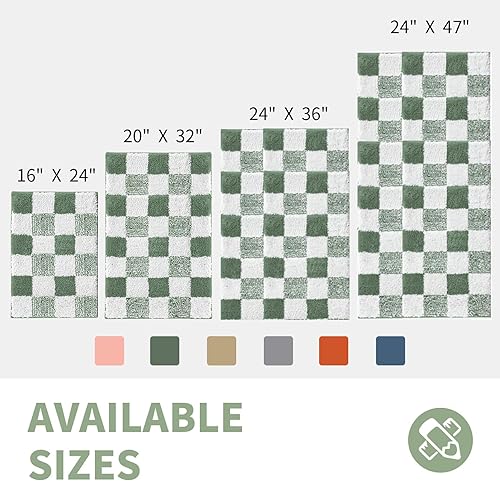 Miniatura 2 de CozeCube Tapetes de baño a cuadros antideslizantes para baño, alfombras de baño peludas de felpa para baño, lavables, tapete de baño a cuadros de