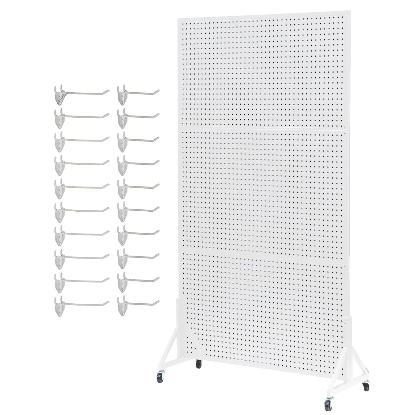 LVSEWOA Metal Pegboard Display Stand with Wheels, Garage Organizer Rack with Hooks for Boutique, Stores, Vendors & Events