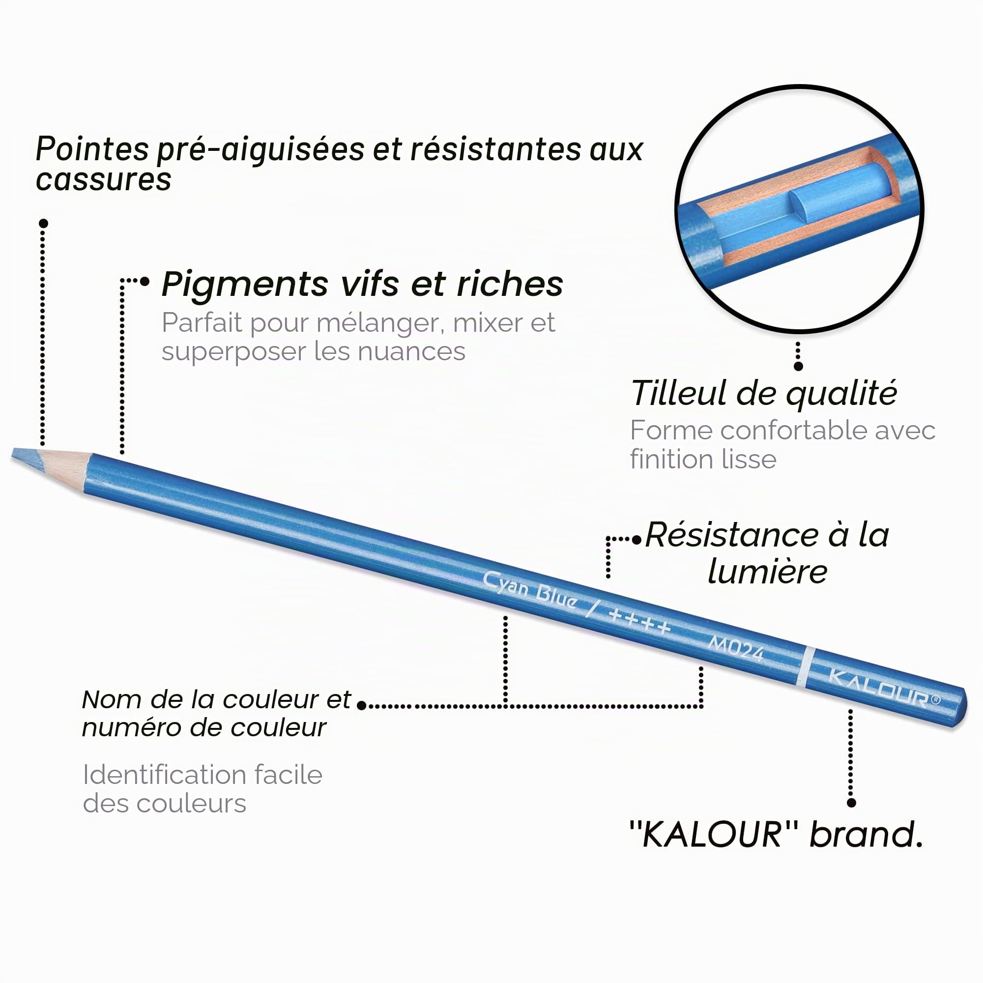 KALOUR 72 Crayons de Couleur Métalliques, Noyau Doux avec Couleurs Vives, Idéals pour le Dessin, le Mélange, le Croquis et l'Estompage