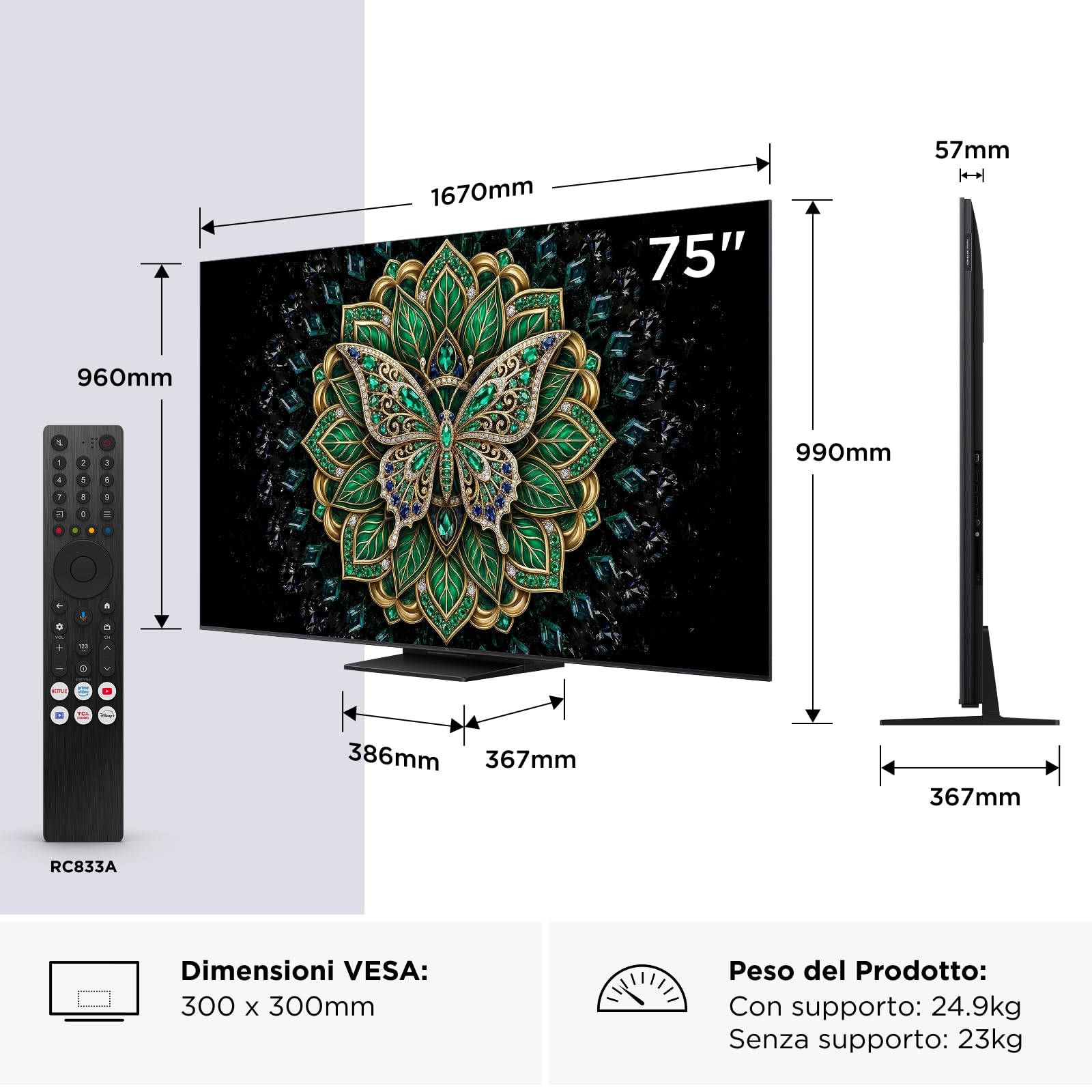 TCL 75C6K Pro - Smart TV QD‑Mini LED 4K HDR10+ da 75", 1.000nit