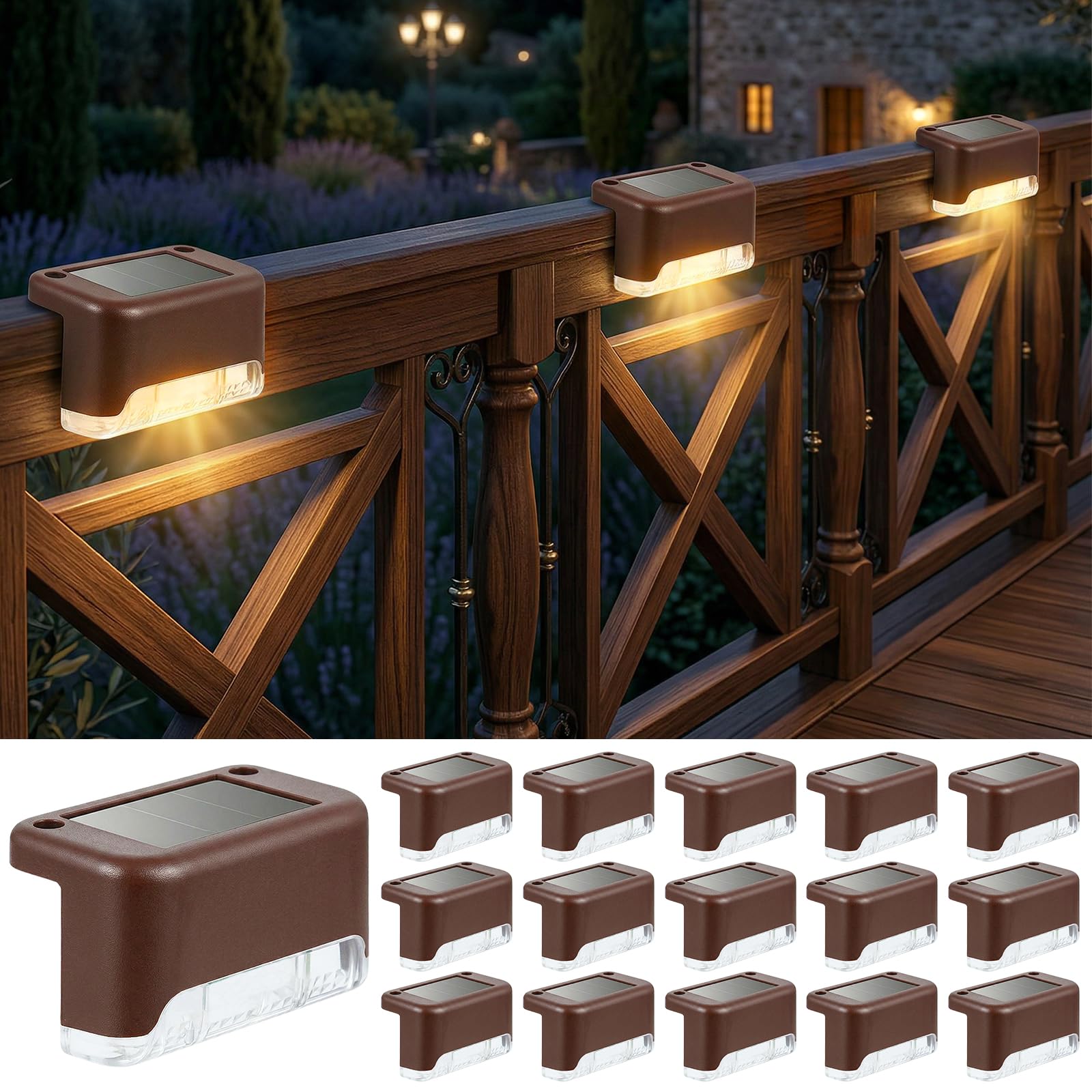 Qoosea Luci Solari da Giardino Esterno, 16 Pezzi Luce Solare Led per Scale Bianco Caldo, Impermeabile Luce Solare Faretto Lampade Solari per Scale Patio Sentieri Giardino Decor