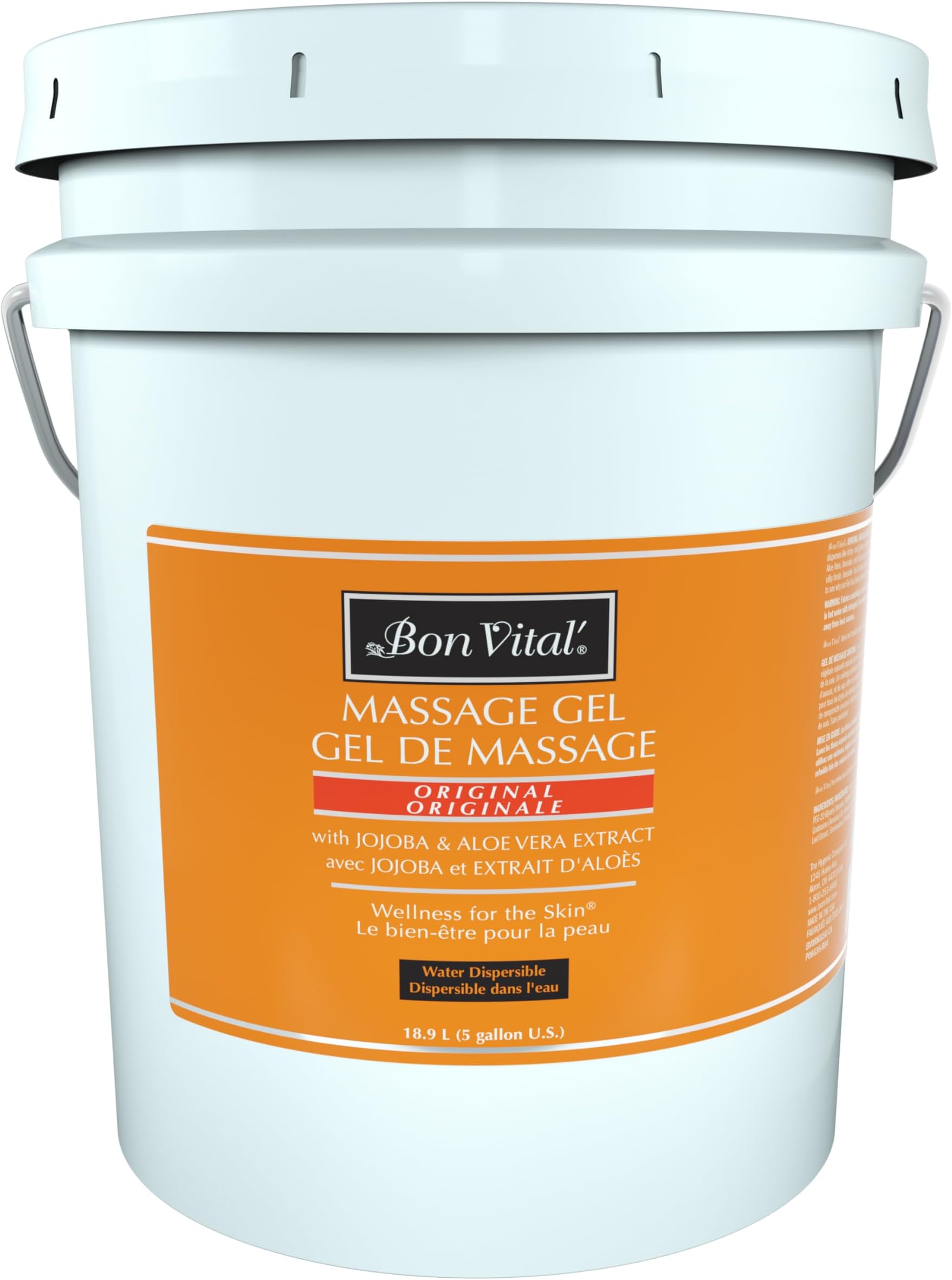 Bon Vital' Original Massage Gel, 5 Gallon Pail, Hypoallergenic & Paraben-Free, Professional Massage Gel, Hydrating Massage Cream Alternative for Dry Skin and Sensitive Skin