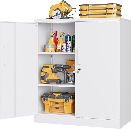 Vista 39 de Gabinete de metal, armario de almacenamiento con bloqueo con 2 puertas y 5 estantes ajustables, gabinetes de acero para herramientas de 72 pulgadas