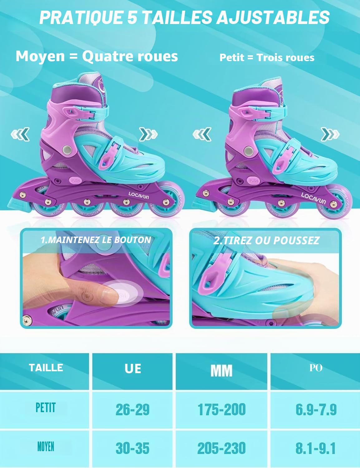 Inline Skates,4 Tailles réglables avec Roues en PU 82A, Patins en Ligne pour Enfants pour Une Utilisation intérieure et extérieure