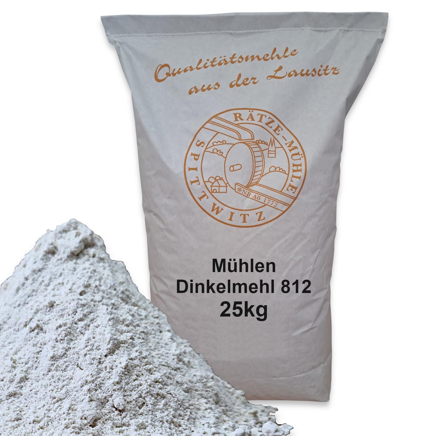Dinkelmehl 25kg Typ 812 von Rätze-Mühle aus 100% regionalen, naturbelassenem Dinkel in bester Qualität