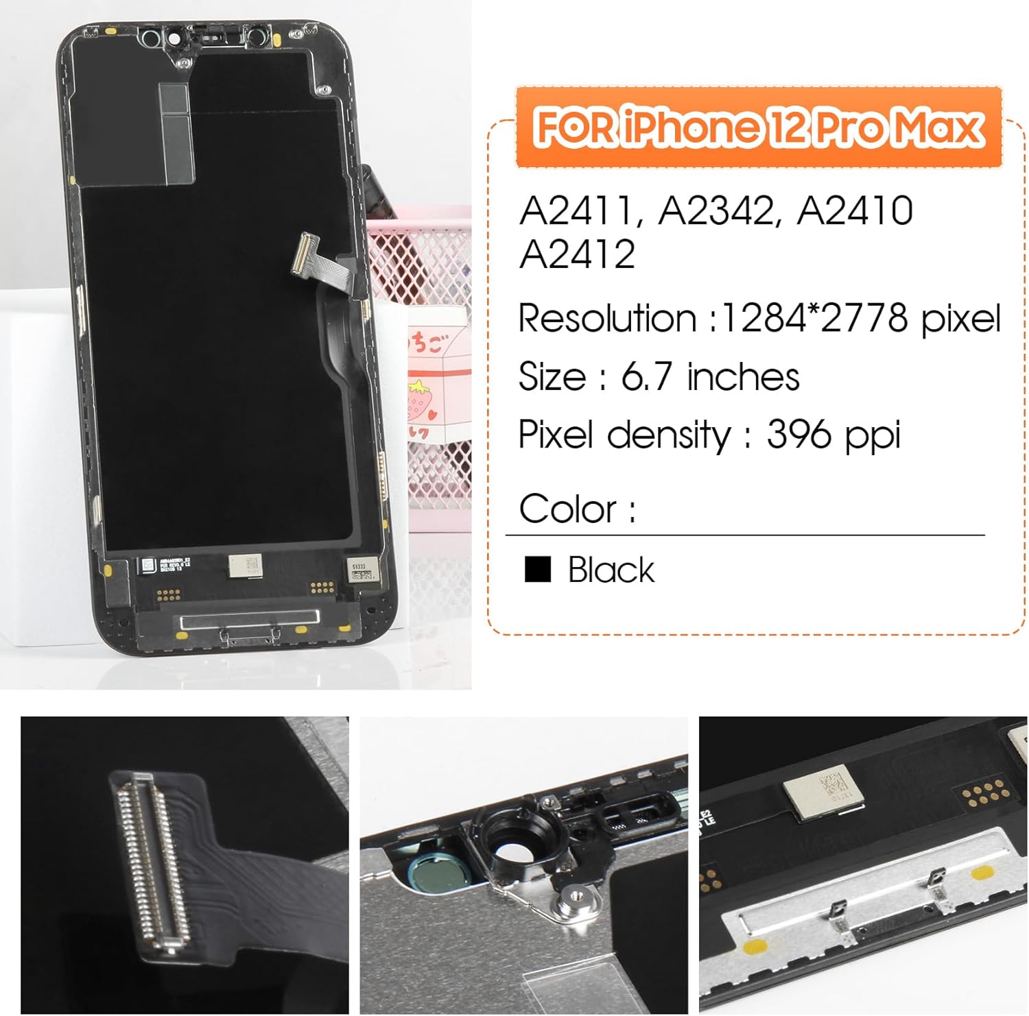 Screen for iPhone 12 Pro Max Screen Replacement for iPhone A2411 LCD Screen A2342,A2410,A2412 3D Touch Display Digitizer Assembly Repair Parts（Black）