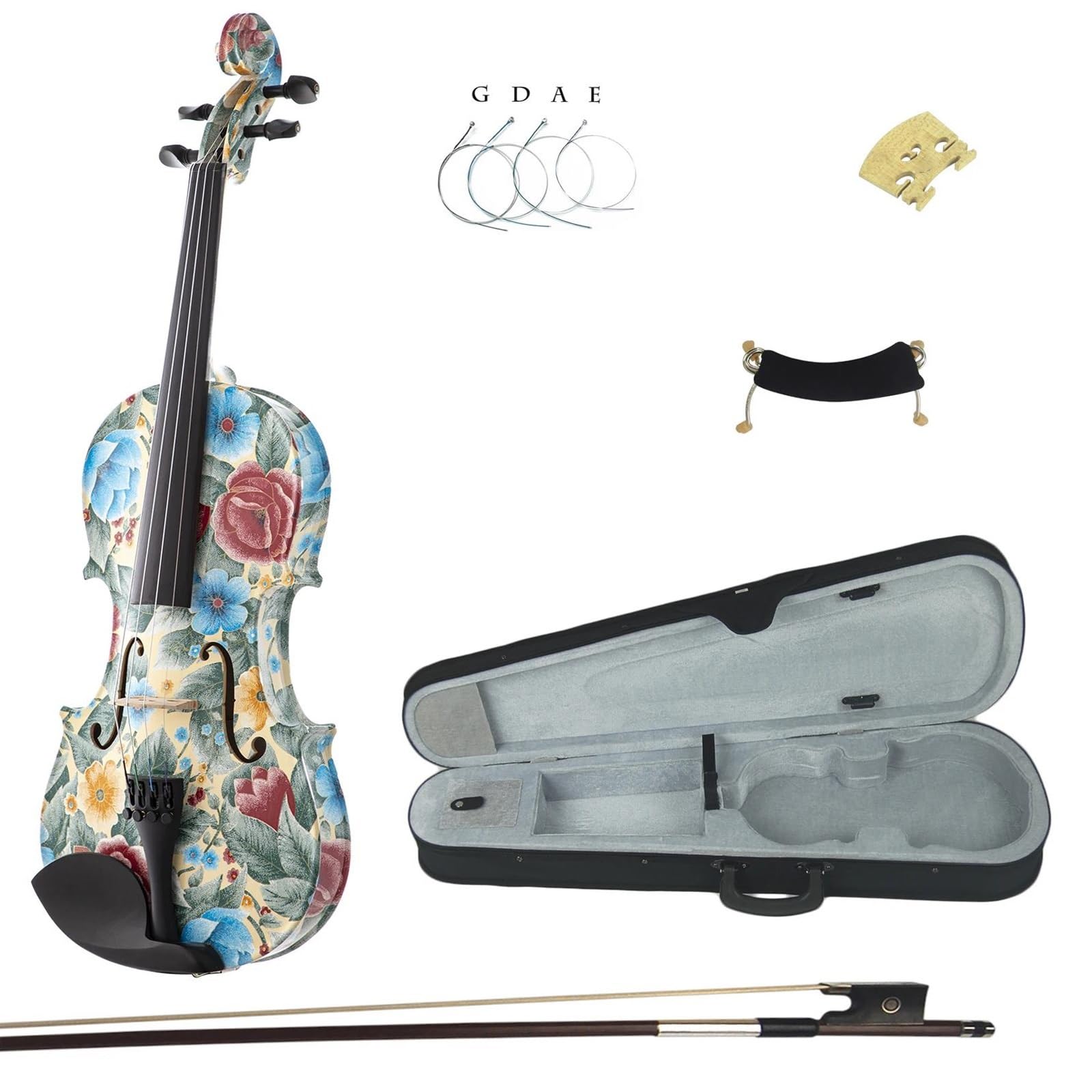 Violín Coloreado Flor Rosa Púrpura 4/4 Del Mismo Tamaño De Madera Sólida Para Principiantes(A)