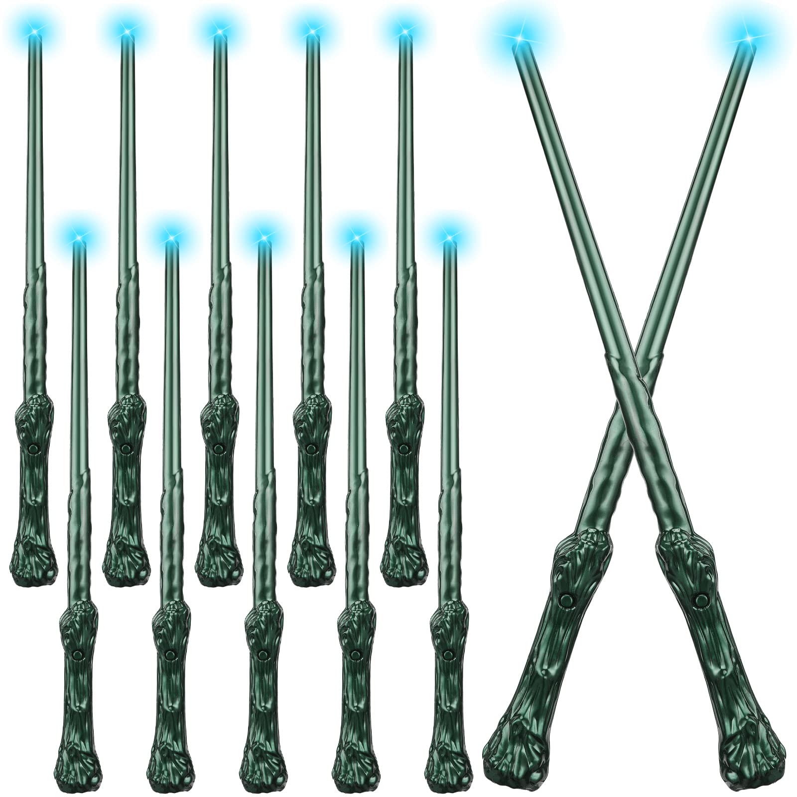 Jerify10 Pieces Light up Magical Wizard Wands Sound Illuminating Toy Wand 14.6 Inch Witch Wand for Kids Halloween Birthday Gifts Cosplay Party Costume Accessories (Green)