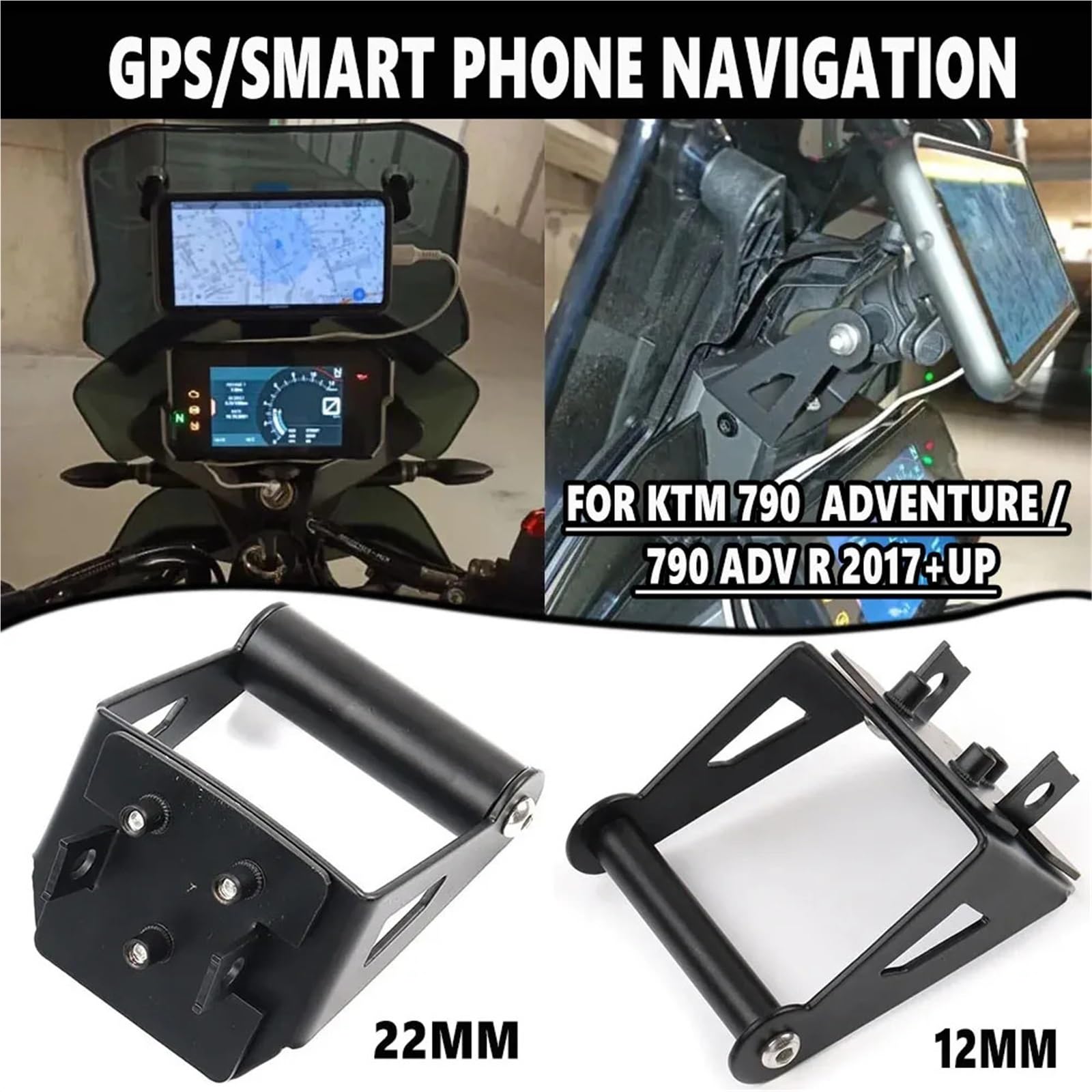 Support de Navigation Support Plaque Navigation GPS pour pour 390 890 ADV R 2019-2021, Adaptateur 12 mm/22 mm Support De Navigation GPS pour Moto(12MM)