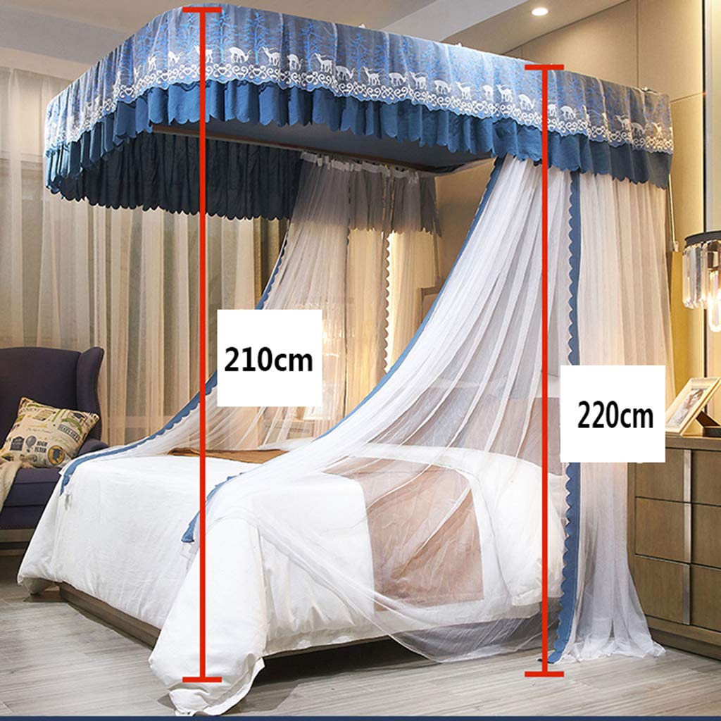 PKEWNXDQJ Mosquito Net Bed Canopy U-Shaped Track Mosquito Net Three Doors Floor-Standing Princess Wind Dust-Proof Tent Bed Curtain Encrypted Bedroom Household No Chemicals,180x220cm