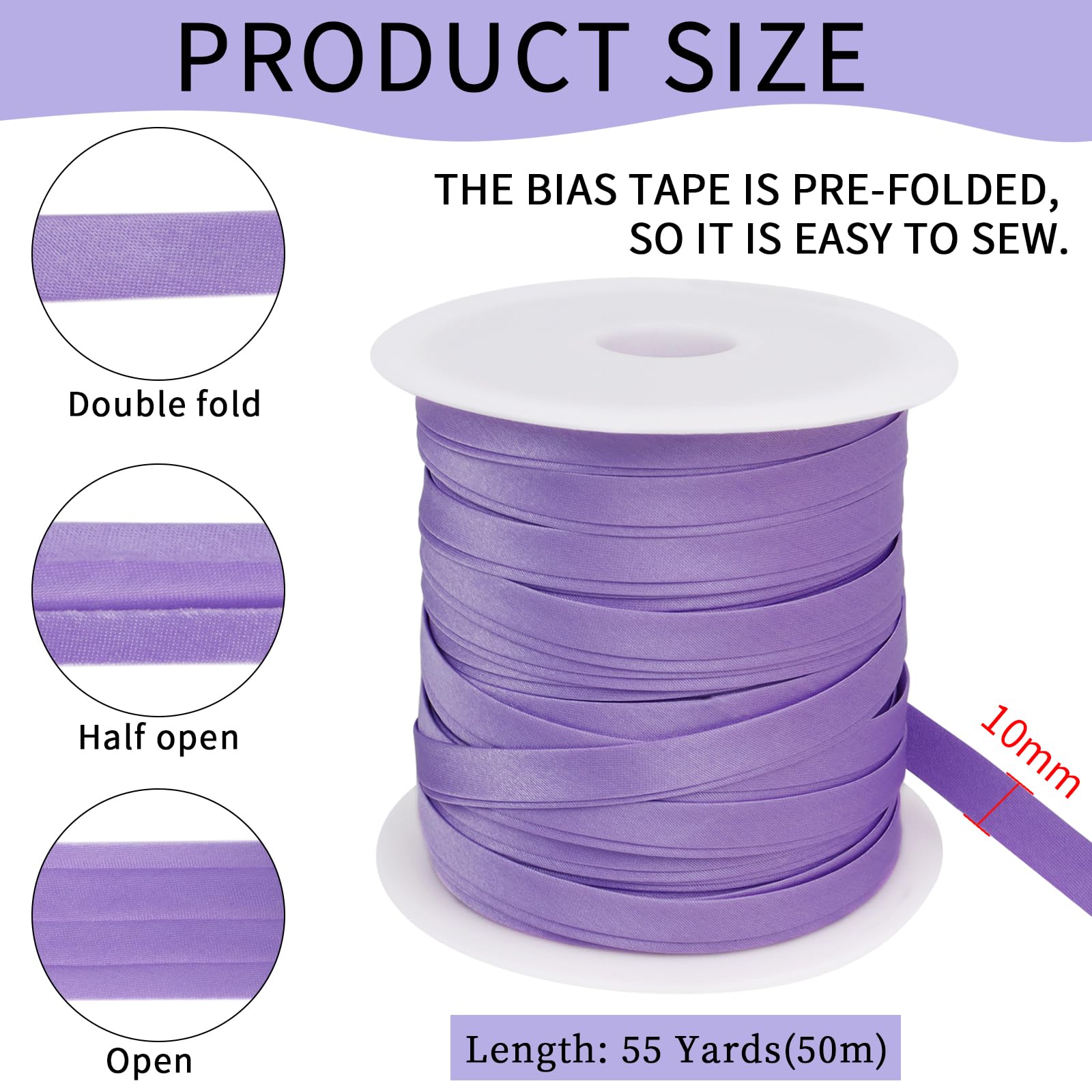 Nastro Sbieco Di Cotone Per Bordare Cucito - Vari Colori Disponibili - Nastri Per Raffinate Rifiniture - Bordino Per Tessuti (Di 10 Metri, Viola