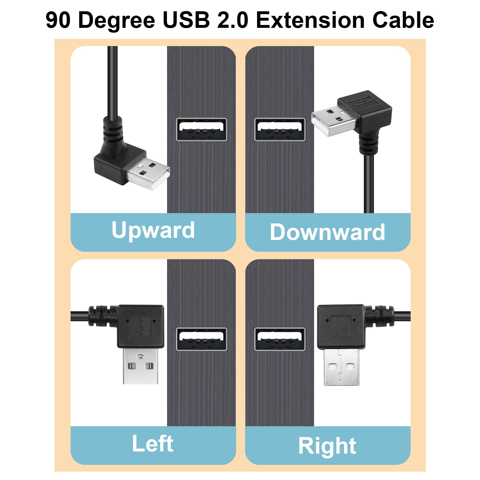 GINTOOYUN USB A 2.0 Y Splitter Extension Cable,90 Degree Angle Male to Dual Female Connector Cable for Car,Laptop,PC,Mobile Telephone,Printer/U-Disk etc 3.28FT(Left Angle(Left Angle) - Image 3