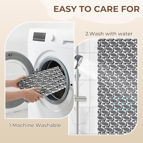 Miniatura 5 de Alfombrillas antideslizantes para baño con ventosas y agujeros de drenaje, tapete de ducha de 27.55 x 15.7 pulgadas, tapete de baño de secado rápido