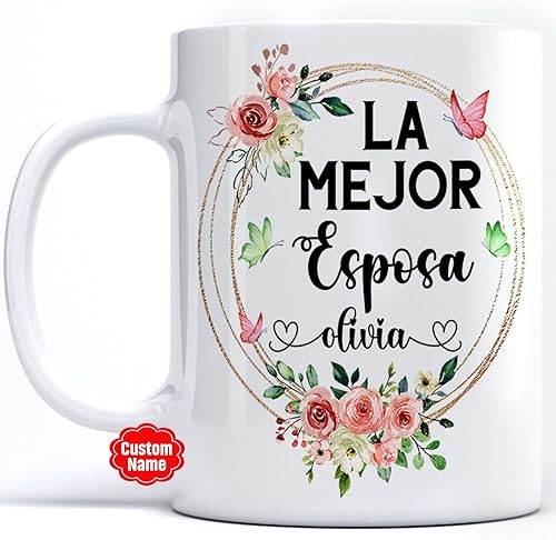 PREZZY La Mejor Esposa Taza de café Personalizada En Español Feliz Dia Del Madre Regalos para el Día de la Madre para mujeres, mamá, abuela, Taza De