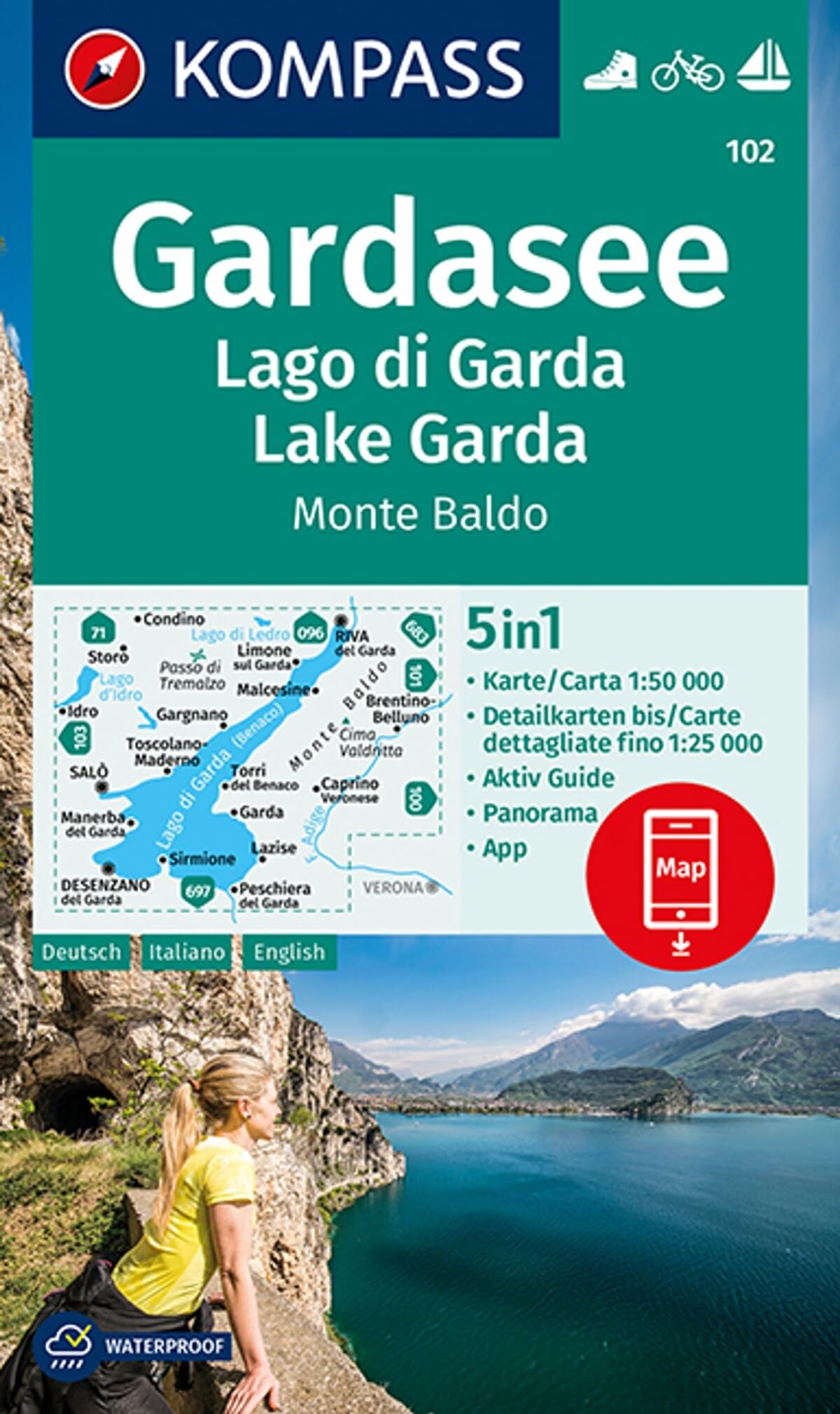Gardasee / Monte Baldo D/I/E (102): Wandelkaart Schaal 1 : 50.000 (Kompass Wanderkarten)