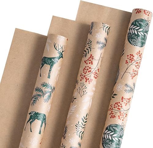 Miniatura 8 de RUSPEPA Rollos de papel de regalo de Navidad  Mini rollo  17 pulgadas x 10 pies por rollo, total de 3 rollos  Camión y copo de nieve