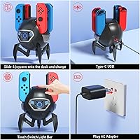 Vista 3 de Joy-Con - Base de carga para Nintendo Switch con adaptador de CA y cable USB-C, estación de carga Joy-Cons de bolas de nieve Paobas con indicador LED