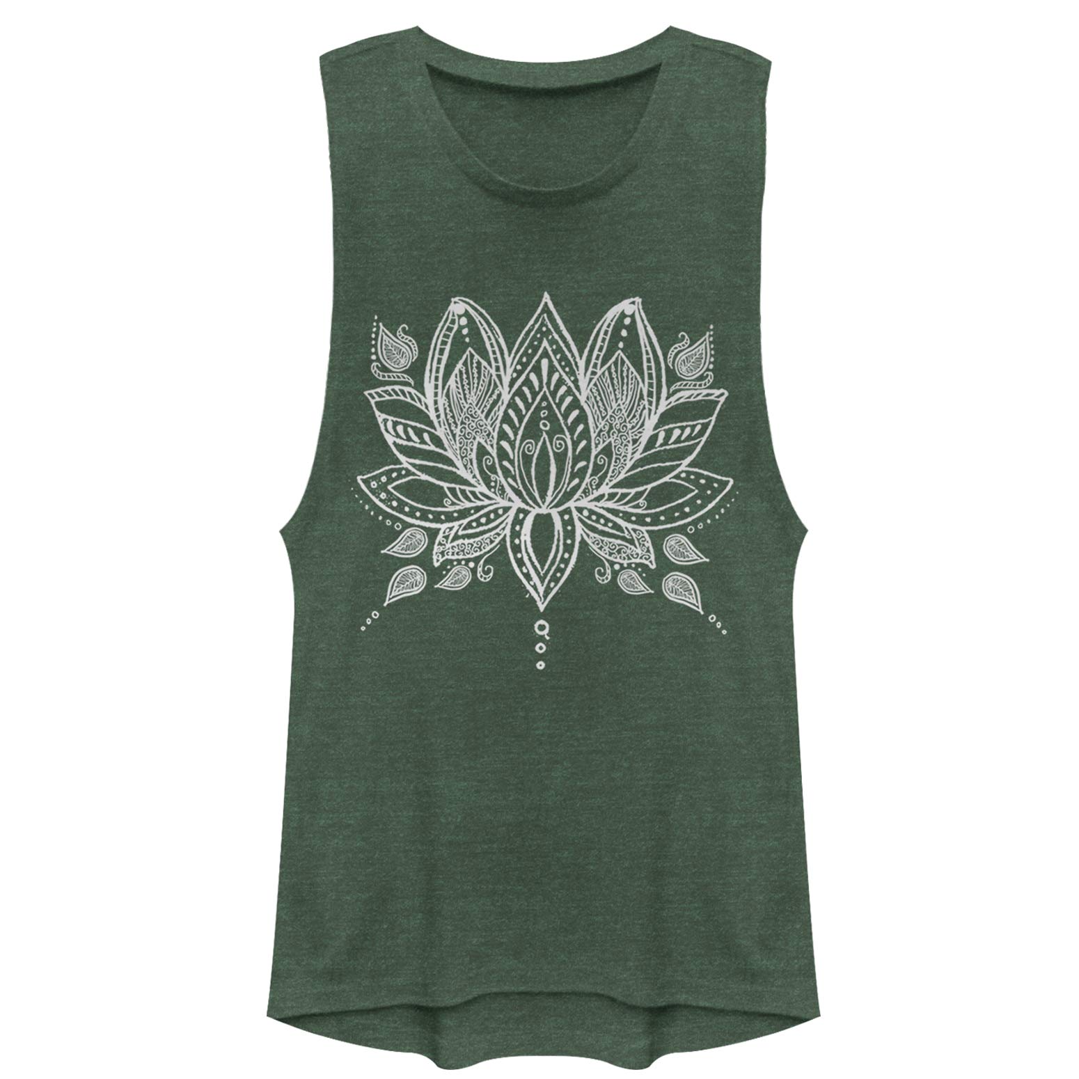 Junior's Chin UP Henna Lotus Flower Festival Muscle Tee - Pine Green Heather - Small