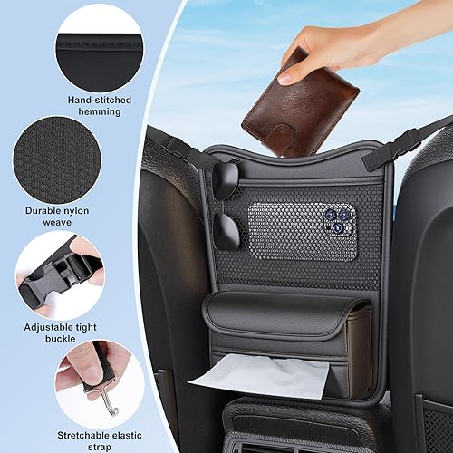Miniatura 3 de Organizador de coche de almacenamiento entre asientos, reposacabezas de cuero de napa colgante, bolsa de almacenamiento de bolsillo, soporte para