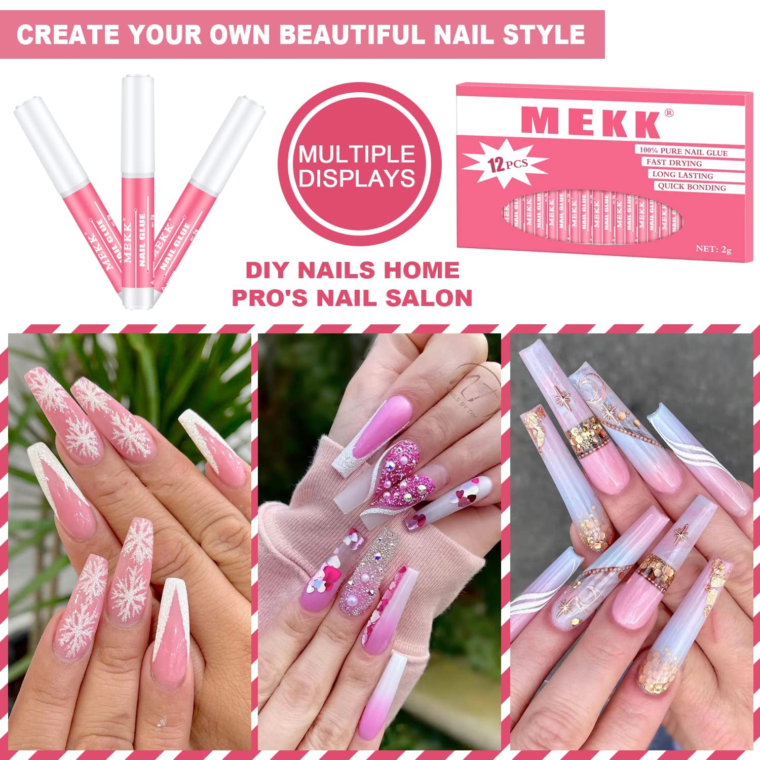 Nail Glue with UV LED Nail Lamp Cordless Flash Cure Gel Nail Lamp,Super Strong Nail Glue for Acrylic Nails Long Lasting,Fast Curing Gel Polish Lamp Auto Sensor 4 Timer Setting,Professional Nail Lamp w