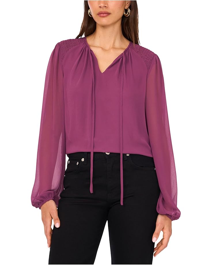 Vince Camuto Long Sleeve Ruched Shoulder Tie Neck Blouse - Main View