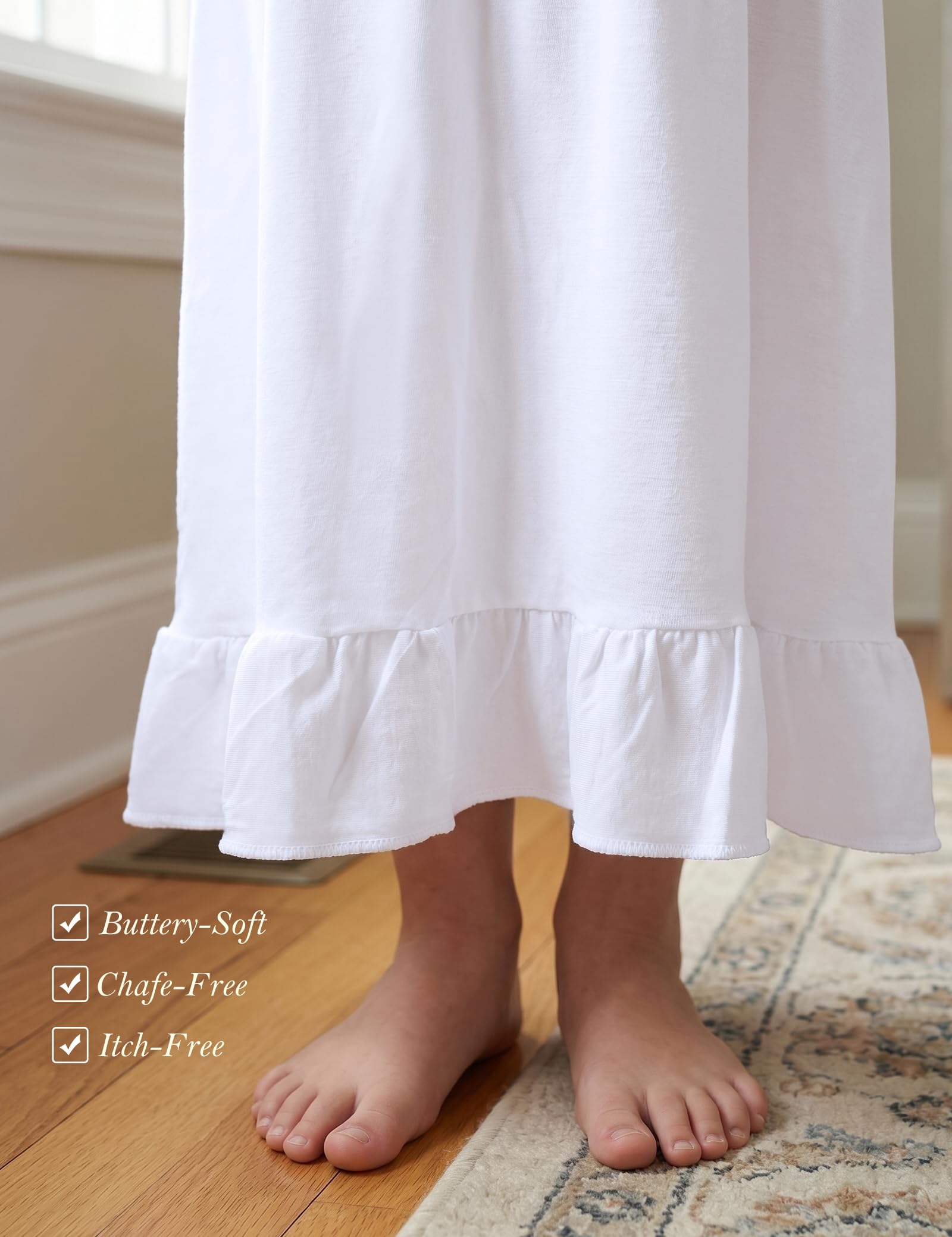 CHUNG Little Big Girls Nuisette en modal à manches longues pour fille de 3 à 12 ans Robe de nuit vintage à col rond et carré