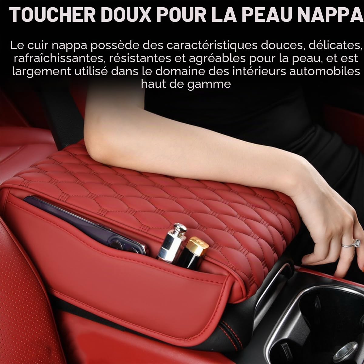 CGEAMDY Coussin D'accoudoir Voiture En Cuir, Coussin D'accoudoir En Mousse à Mémoire Forme Pour Véhicule, Housse D'accoudoir Universelle Imperméable Pour Console Centrale Voiture(Bourgogne)