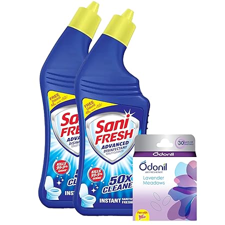 Sani Fresh Toilet Cleaner - 500ml x (Pack of 2) with Free Odonil Air Freshener - 48g | Advanced Thicker Formula | Removes Toughest Stains | Provides Long Lasting freshness