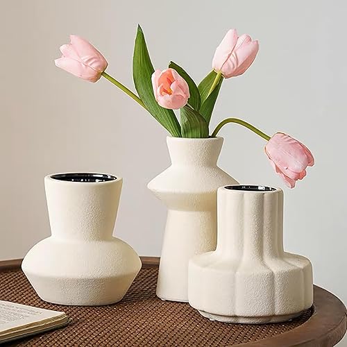 Jarrones de cerámica para decoración, juego de 3 jarrones modernos de decoración de granja, jarrones neutros para decoración del hogar, jarrones